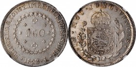 BRAZIL

BRAZIL. 960 Reis, 1823-R. Rio de Janeiro Mint. Pedro I. NGC AU-53.

KM-368.1. "IGNO" variety. This rather RARE variety, in which the "S" i...