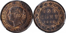CANADA

CANADA. Cent, 1859. London Mint. Victoria. PCGS MS-63 Brown Gold Shield.

KM-1. Double punched 9 variety. Type 1. A choice example of this...