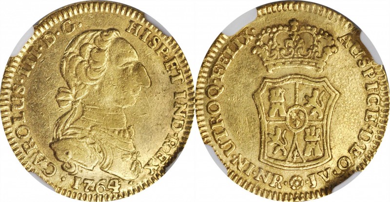 COLOMBIA

COLOMBIA. 2 Escudos, 1764/3-NR JV. Nuevo Reino Mint. Charles III. NG...