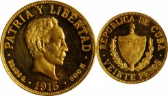 CUBA

Classic Early 20th Century 20 Pesos

CUBA. 20 Pesos, 1915. Philadelphia Mint. PCGS PROOF-63 Deep Cameo Gold Shield.

Fr-1; KM-21. Mintage:...