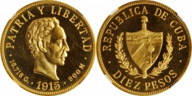 CUBA

Low Mintage Flashy Gem 10 Pesos

CUBA. 10 Pesos, 1915. Philadelphia Mint. NGC PROOF-65 Cameo.

Fr-3; KM-20. Mintage: Unknown; The Standard...