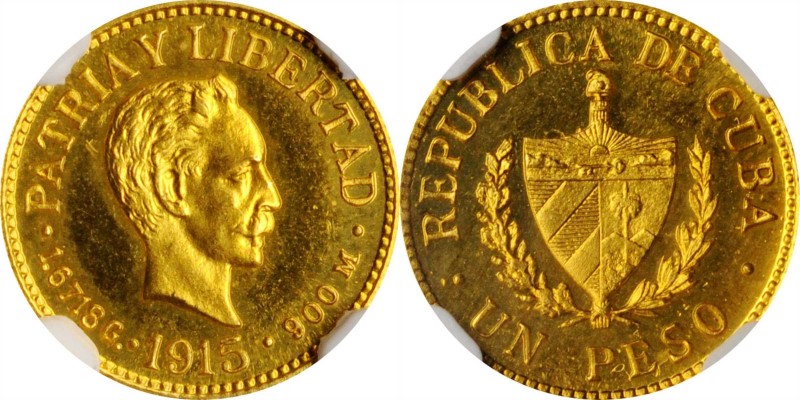 CUBA

CUBA. Gold Peso, 1915. Philadelphia Mint. NGC PROOF-66 Cameo.

Fr-7; K...