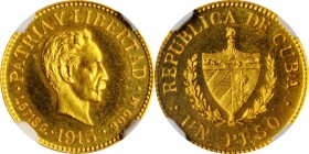 CUBA

CUBA. Gold Peso, 1915. Philadelphia Mint. NGC PROOF-66 Cameo.

Fr-7; KM-16. Mintage: 140. Tied for second finest certified of the date with ...