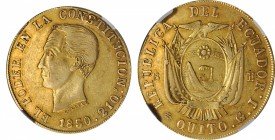 ECUADOR

ECUADOR. 8 Escudos, 1850-QUITO GJ. Quito Mint. NGC EF-40.

Fr-8; KM-34.1. One of the more elusive and difficult dates in the entire serie...