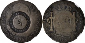 SCOTLAND

SCOTLAND. Scotland - Mexico. Clackmannanshire. Alloa. 5 Shillings, ND (ca. 1800-20). NGC VG-10; Countermark: XF Strong.

Manville-5; KM-...
