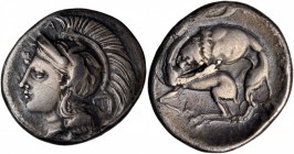 Velia (Hyele, Elea)

ITALY. Lucania. Velia. AR Nomos (7.28 gms), ca. 280 B.C. NEARLY VERY FINE.

HN Italy-1318. Obverse: Helmeted head of Athena l...