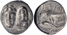 Istrus

THRACE. The Danubian District. Istros. AR Drachm, ca. 313-280 B.C. ALMOST UNCIRCULATED.

HGC-3.2, 1804. Obverse: Facing male heads, the ri...