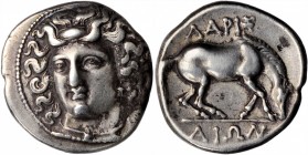Larissa

THESSALY. Larissa. AR Drachm (6.04 gms), ca. 365-356 B.C. NEARLY EXTREMELY FINE.

BCD Thessaly-II, 315-6; HGC-4, 454. Obverse: Head of th...