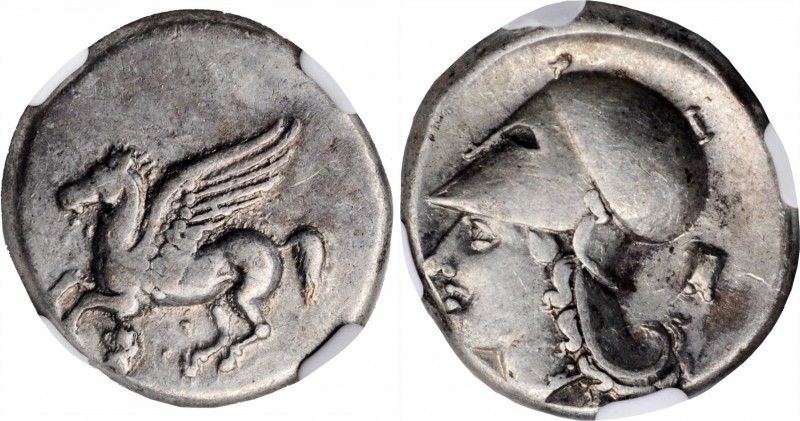 Corinth

CORINTHIA. Corinth. AR Stater, ca. 375-300 B.C. NGC VF.

Pegasi-400...