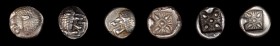 Miletus

IONIA. Miletos. Trio of Silver Dioboles (3 Pieces). Grade Range: CHOICE VERY FINE to NEARLY EXTRELEY FINE.

These popular issues all feat...