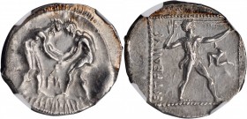 Aspendos

PAMPHYLIA. Aspendos. AR Stater (10.80 gms), ca. 380/75-330/25 B.C. NGC AU, Strike: 4/5 Surface: 3/5. Brushed.

SNG BN-97-8. Obverse: Two...
