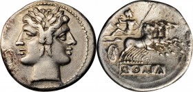 ROMAN REPUBLIC

ROMAN REPUBLIC. Anonymous. AR Quadrigatus (Didrachm) (6.44 gms), Uncertain Mint, ca. 225-214 B.C. NEARLY EXTREMELY FINE Details, Dam...