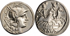 ROMAN REPUBLIC

ROMAN REPUBLIC. Anonymous. AR Denarius (3.78 gms), Rome Mint, 179-170 B.C. EXTREMELY FINE.

Cr-165/1a; Syd-237; RSC-20a. Obverse: ...
