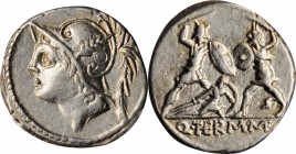 ROMAN REPUBLIC

ROMAN REPUBLIC. Q. Thermus M.f. AR Denarius (3.95 gms), Rome Mint, 103 B.C. EXTREMELY FINE.

Cr-319/1; Syd-592. Obverse: Helmeted ...