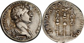 Trajan, A.D. 98-117

TRAJAN, A.D. 98-117. Arabia, Bostra. AR Tridrachm (10.53 gms), dated Cos. 6 (A.D. 112-114). CHOICE VERY FINE.

RPC-III, 4059....