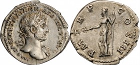 Hadrian, A.D. 117-138

HADRIAN, A.D. 117-138. AR Denarius (3.30 gms), Rome Mint, A.D. 119-125. CHOICE EXTREMELY FINE.

RIC-94; RSC-1140. Obverse: ...