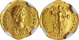 Arcadius, A.D. 383-408

ARCADIUS, A.D. 383-408. AV Tremissis (1.40 gms), Constantinople Mint, A.D. 388-393. NGC AU, Strike: 5/5 Surface: 3/5. Edge M...