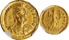Honorius, A.D. 393-423

HONORIUS, A.D. 393-423. AV Solidus (4.41 gms), Constantinople Mint, 9th Officina, A.D. 395-402. NGC EF, Strike: 4/5 Surface:...