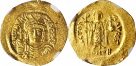 Maurice Tiberius, 582-602

MAURICE TIBERIUS, 582-602. AV Solidus (4.42 gms), Constantinople Mint, 3rd Officina, 583-601. NGC MS, Strike: 5/5 Surface...