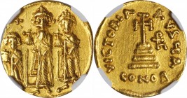 Heraclius, 610-641

HERACLIUS WITH HERACLIUS CONSTANTINE AND HERACLONAS, 610-641. AV Solidus (4.46 gms), Constantinople Mint, 1st Officina, 632-635/...