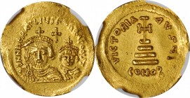 Heraclius, 610-641

HERACLIUS WITH HERACLIUS CONSTANTINE, 610-641. AV Solidus (4.47 gms), Uncertain eastern military mint, 613-617. NGC Ch AU, Strik...