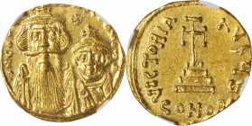 Constans II, 641-668

CONSTANS II WITH CONSTANTINE IV, 641-668. AV Solidus (4.39 gms), Constantinople Mint, 6th Officina, 654-659. NGC MS, Strike: 4...
