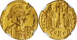 Constantine IV, 668-685

CONSTANTINE IV WITH HERACLIUS AND TIBERIUS, 668-685. AV Solidus (4.20 gms), Constantinople Mint, Uncertain Officina, 668-67...