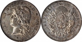 ARGENTINA

ARGENTINA. Peso, 1882. PCGS Genuine--Cleaned, AU Details Gold Shield.

KM-29. A bright Peso with shimmering metallic toning, some hairl...