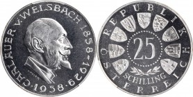 AUSTRIA

AUSTRIA. 25 Schillings, 1958. Vienna Mint. PCGS PROOF-66 Cameo Gold Shield.

KM-2884. Mintage: 1,000. Struck to commemorate the 100th ann...