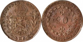 BRAZIL

BRAZIL. 20 Reis, 1826-R. Rio de Janeiro Mint. Pedro I. PCGS MS-63 Brown.

KM-360.1. Choice and radiant, this piece exhibits a great mix of...