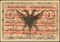 ALBANIA

ALBANIA. Shqipërië Vetqeveritare, Korçe. 1 Franc, 1917. P-S144a. Very Fine.

A Very Fine example of this 1 Franc note. Seen with a stamp ...