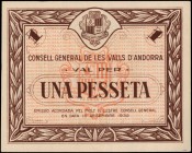 ANDORRA

ANDORRA. Consell General De Les Valls D'Andorra. 1 Pesseta, 1936. P-1. About Uncirculated.

This note is bordering on an AU/UNC grade, an...