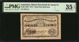 ARGENTINA

ARGENTINA. Banco Provincial de Santa Fe. 1 Real Plata Boliviana, 1874. P-S804. PMG Choice Very Fine 35 EPQ.

A mid-grade example of thi...