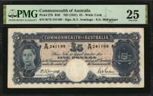 AUSTRALIA

AUSTRALIA. Commonwealth of Australia. 5 Pounds, ND (1941). P-27b. PMG Very Fine 25.

Watermark of Cook. Printed signatures of H.T. Armi...