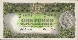 AUSTRALIA

AUSTRALIA. Reserve Bank of Australia. 1 Pound, 1961-65. P-34a. Extremely Fine.

An Extremely Fine example of this 1 Pound note.

Esti...