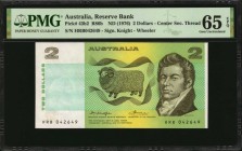 AUSTRALIA

AUSTRALIA. Reserve Bank of Australia. 2 Dollars, ND (1976). P-43b2. PMG Gem Uncirculated 65 EPQ.

Center security thread. Gem.

Estim...