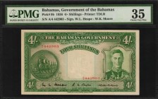 BAHAMAS

BAHAMAS. Government of the Bahamas. 4 Shillings, 1936. P-9b. PMG Choice Very Fine 35.

Printed by TDLR. Printed signatures of W.L. Heape ...