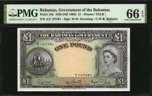 BAHAMAS

BAHAMAS. Government of the Bahamas. 1 Pound, 1936 (ND 1963). P-15d. PMG Gem Uncirculated 66 EPQ.

Printed by TDLR. Printed signatures of ...