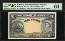 BAHAMAS

BAHAMAS. Government of the Bahamas. 1 Pound, 1936 ND (1963). P-15d. PMG Choice Uncirculated 64 EPQ.

Printed by TDLR. Printed signatures ...