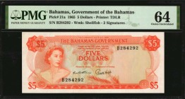 BAHAMAS

BAHAMAS. Government of the Bahamas. 5 Dollars, 1965. P-21a. PMG Choice Uncirculated 64.

Watermark of shellfish. 2 signatures. Printed by...