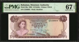 BAHAMAS

BAHAMAS. Lot of (2) Central Bank & Monetary Authority. 1/2 & 1 Dollar, 1968-74. P-26a & 35b. PMG Gem Uncirculated 66 EPQ & Superb Gem Uncir...
