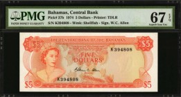 BAHAMAS

BAHAMAS. Central Bank of the Bahamas. 5 Dollars, 1974. P-37b. PMG Superb Gem Uncirculated 67 EPQ.

Printed by TDLR. Watermark of Shellfis...