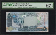 BAHRAIN

BAHRAIN. Central Bank of Bahrain. 5 Dinars, 2006 (ND 2008). P-27. PMG Superb Gem Uncirculated 67 EPQ.

Watermark of King H.B.I. al-Khalif...