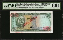 BANGLADESH

BANGLADESH. Bangladesh Bank. 10 Taka, ND (1972). P-11as. Specimen. PMG Gem Uncirculated 66 EPQ.

Serial number in western numerals. Wa...