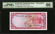 BANGLADESH

BANGLADESH. Bangladesh Bank. 10 Taka, ND (1978). P-21s. Specimen. PMG Gem Uncirculated 66 EPQ.

Watermark of tiger's head. Printed in ...