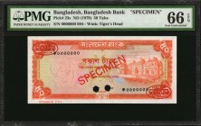 BANGLADESH

BANGLADESH. Bangladesh Bank. 50 Taka, ND (1979). P-23s. Specimen. PMG Gem Uncirculated 66 EPQ.

Watermark of tiger's head. Red specime...
