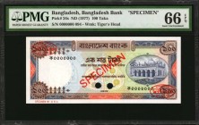 BANGLADESH

BANGLADESH. Bangladesh Bank. 100 Taka, ND (1977). P-24s. Specimen. PMG Gem Uncirculated 66 EPQ.

Watermark of tiger's head. Bright pap...