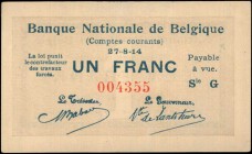 BELGIUM

BELGIUM. Banque Nationale de Belgique. 1 Franc, 1914. P-81. Uncirculated.

A World War I era 1 Franc note.

Estimate: $75.00- $100.00