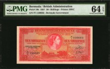 BERMUDA

BERMUDA. Bermuda Government. 10 Shillings, 1957. P-19b. PMG Choice Uncirculated 64 EPQ.

Printed by BWC. Nearly Gem.

Estimate: $100.00...