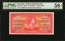 BERMUDA

BERMUDA. Bermuda Government. 10 Shillings, 1966. P-19c. PMG Choice About Uncirculated 58 EPQ.

Printed by BWC. Seen with dark red ink.
...